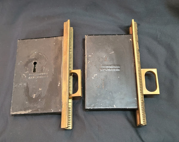 Restored Victorian Eastlake Pocket Door Lock Set 5 3/8" x 3 7/8" GS01046