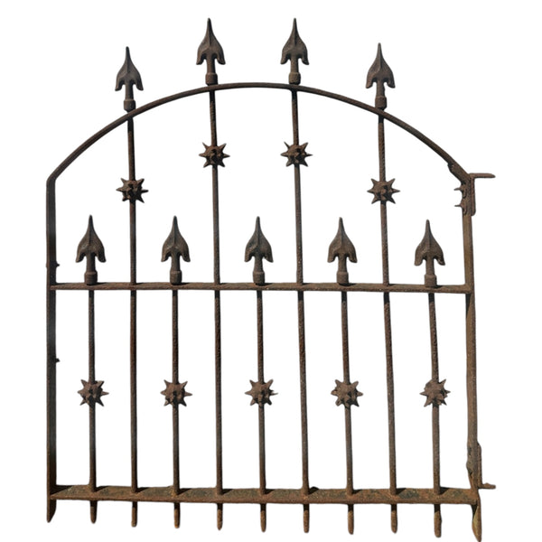 Antique Wrought Iron Gate w/ Arrow and Spike Finials - 33" W x 38.5" T - GA20969