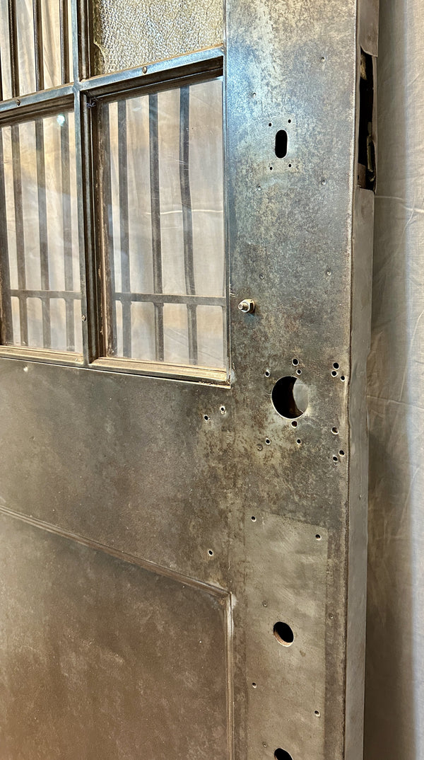 Factory Salvaged 1-Panel 6-Pane Steel Door w/ Iron Security Grate GA20557