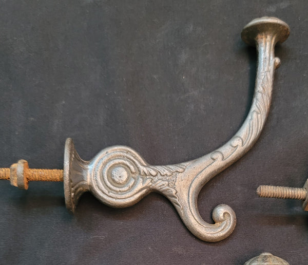 Set of 4 Cast Iron Art Deco Hall Tree Hooks w/ Bullseyes 4 1/2" x 4 3/4" GS00622