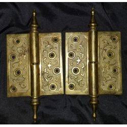 Restored Victorian Eastlake Solid Brass 4 1/2" x 4" Ornate Hinges GA276