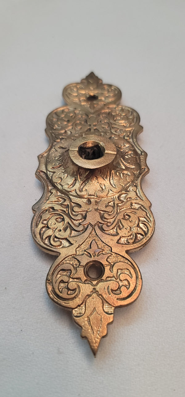 Restored Victorian Ornate Solid Brass Door Knob Backplate 6 3/8" x 2" GS00598