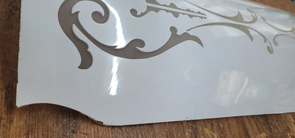 Set of 3 Victorian White Cased Curved Etched Glass Panels 24" x 10" GS00780