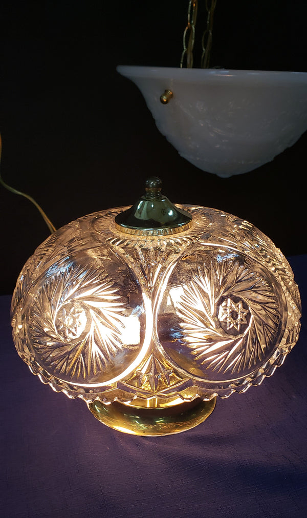 Vintage Crystal Clear Leaded Glass & Brass Flush Mount Ceiling Light 12" GS00831