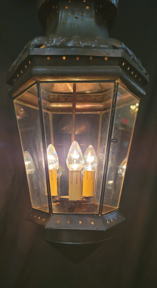 Large 3 Light Hanging Portico Lantern w/ Ornate Metal Trim 35" x 17" GS01012