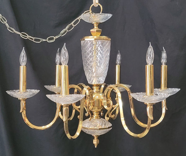 6 Light Brass Chandelier w/ Swirl Glass 21" T x 26" W GS00968