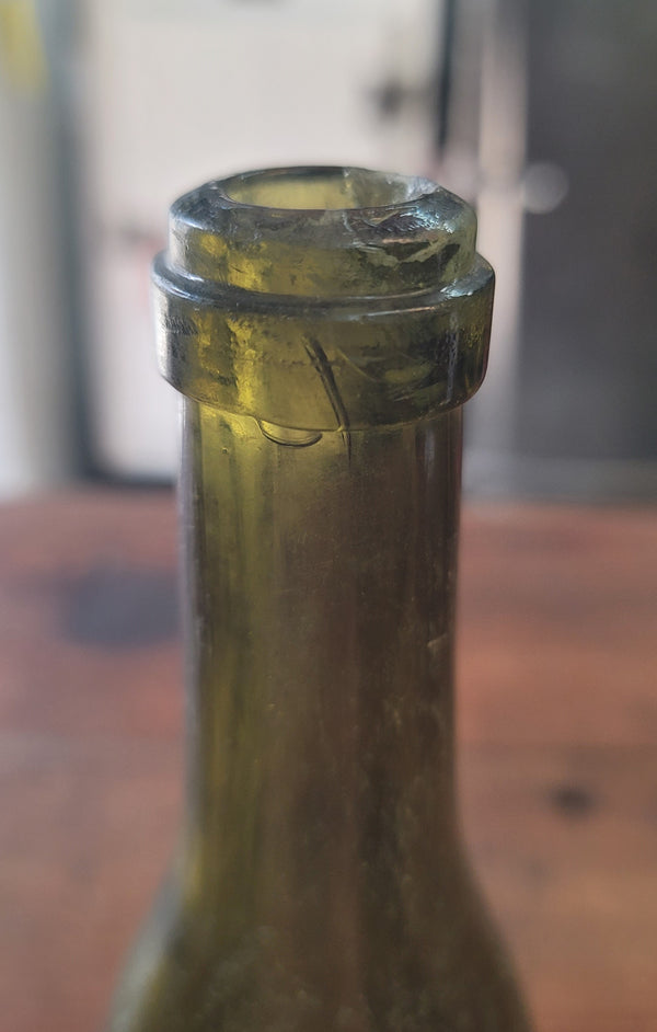 1840's Hand Blown Green Champagne Wine Bottle 10" x 2 3/4" GS00634