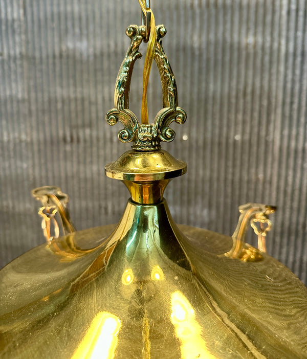 Restored Antique Brass Pan 4-Arm Chandelier GA21010