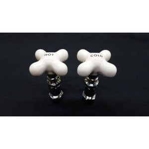 Pair of Large Porcelain Hot & Cold Faucet Knobs w/ Chrome Trim GA183