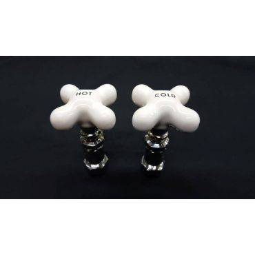 Pair of Large Porcelain Hot & Cold Faucet Knobs w/ Chrome Trim GA183