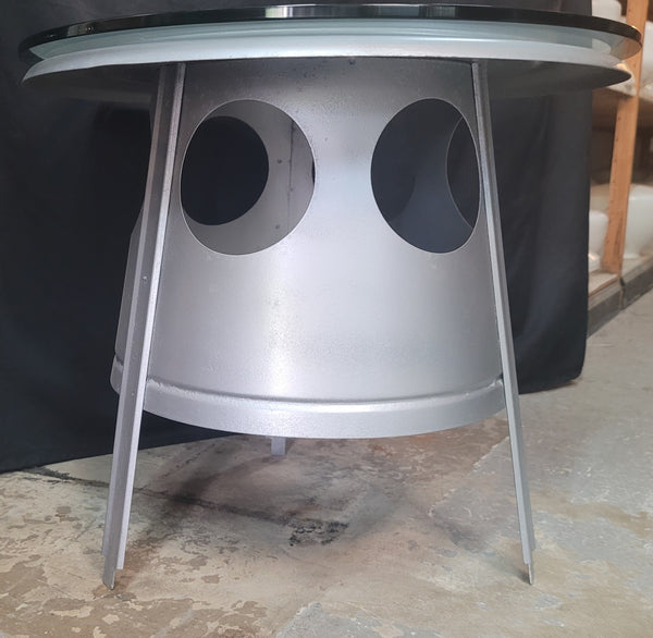 Repurposed Side Table Metal Container w/ Beveled Tempered Glass Top GS00601