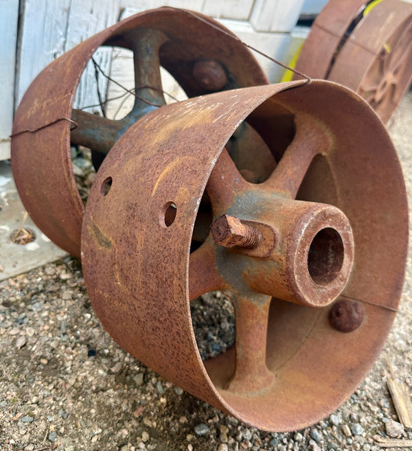 Pair of Industrial Cast Iron Spoked Cart Wheels GA20926