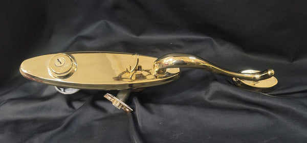 Brass Curved Handle Thumb Latch Hardware Set w/Deadbolt Knob & More GS00884