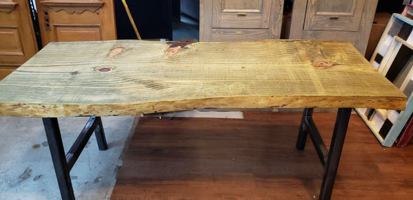 6 Foot Indoor Outdoor Pressure Treated Live Edge Table w/ Cast Iron Legs GS00728