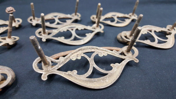 Architectural Salvage Brass Filigree Scroll Design Pull Drawer Handles Set of 8