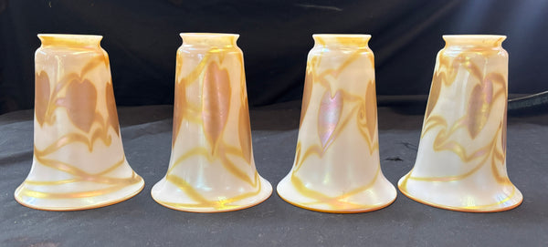 Set of 4 Lundberg Studios Gold Heart Glass Lamp Shade Globe Signed 2007 GA21516