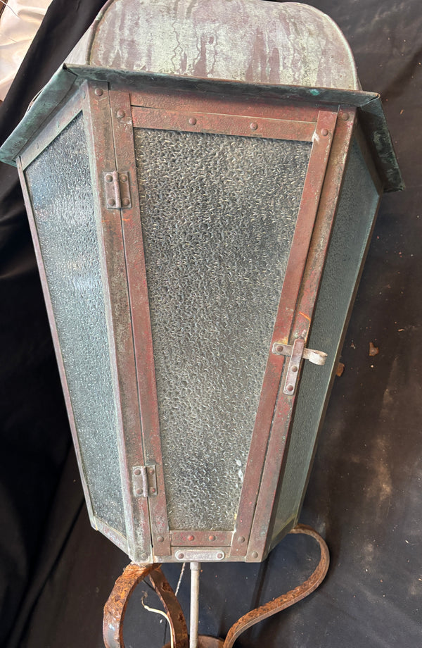 Riveted Copper Lamp Post Light with Green Patina GA21522