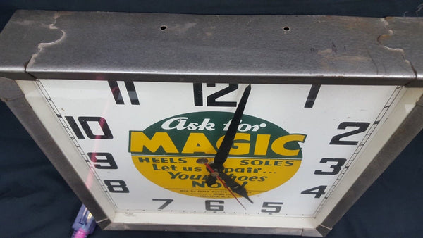 Vintage 1957 Ask For Magic Heels Soles Shoe Repair Square Electrical Wall Clock