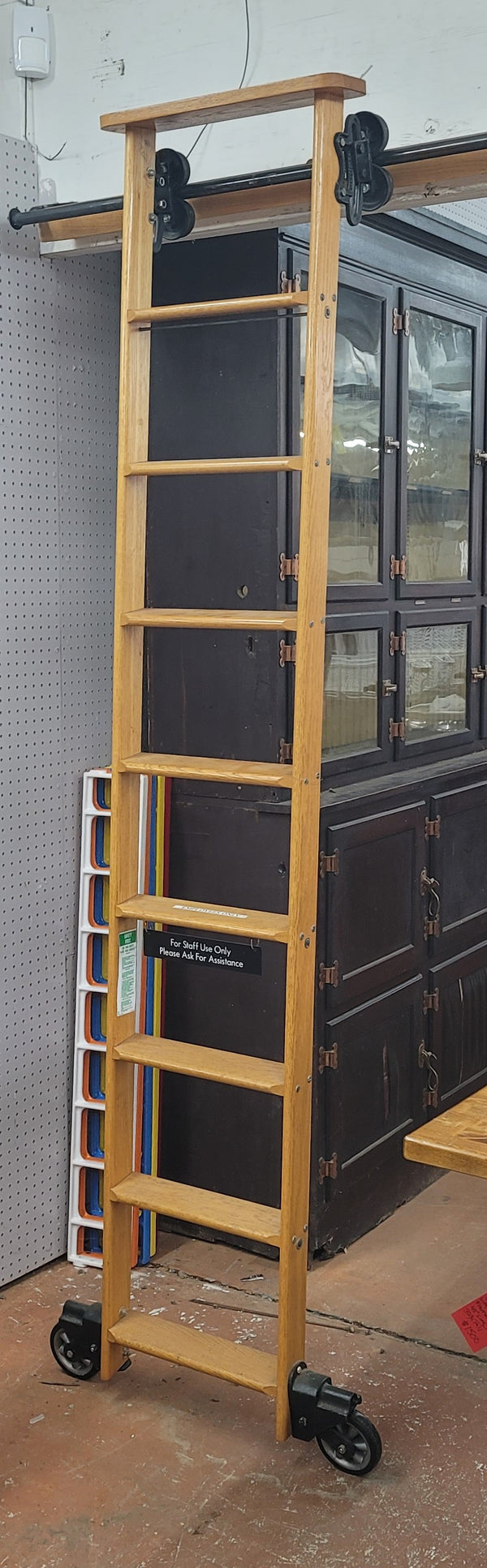 Vintage Cotterman Rolling Wooden "Library" Ladder with Rail & Hardware GS00657