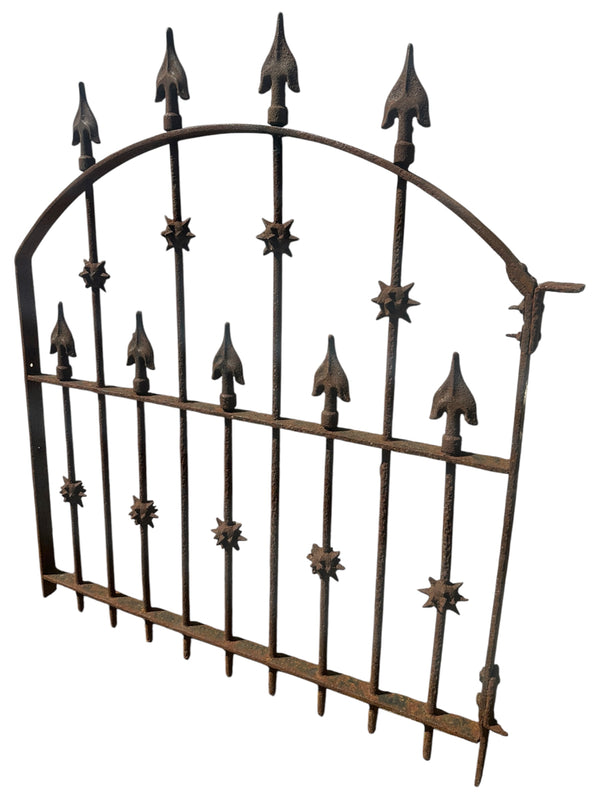 Antique Wrought Iron Gate w/ Arrow and Spike Finials - 33" W x 38.5" T - GA20969