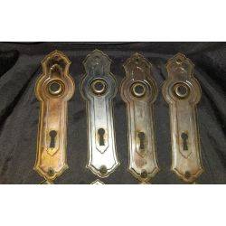 8 Brass Art Deco Door Knob Back Plates 6 3/8" T x 2" W GA302