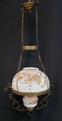 Ornate Queen Anne Hanging Oil Lantern w/ Hand Painted Shade GS00744