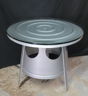 Repurposed Side Table Metal Container w/ Beveled Tempered Glass Top GS00601