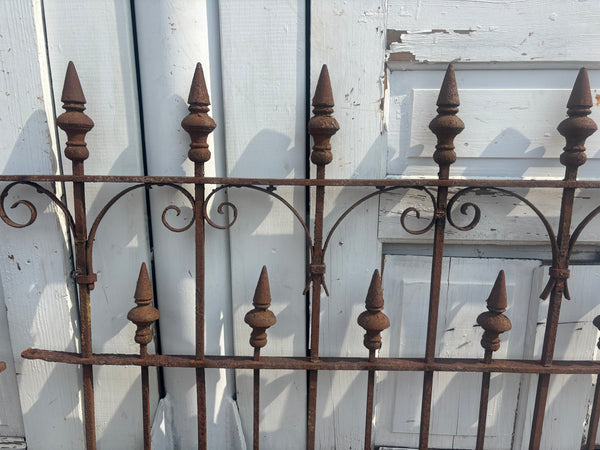 Ornate Antique Wrought Iron Fence Panels with Double Finials GA21213