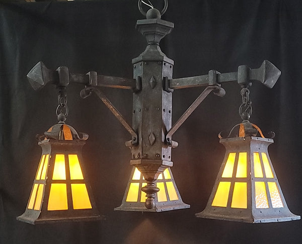 Gothic 3 Light Iron Chandelier w/ Matching Pendant Light 35" x 31" GS00952