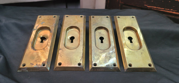 Set of 4 Brass Pocket Door Key Hole Escutcheon Plates 7" x 2 1/2" GS00860
