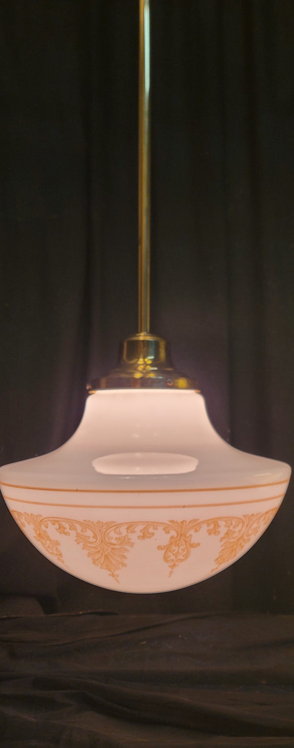 Restored Pair of Pendant Light Fixtures w/ Ornate Shades 17" x 35" GS01014