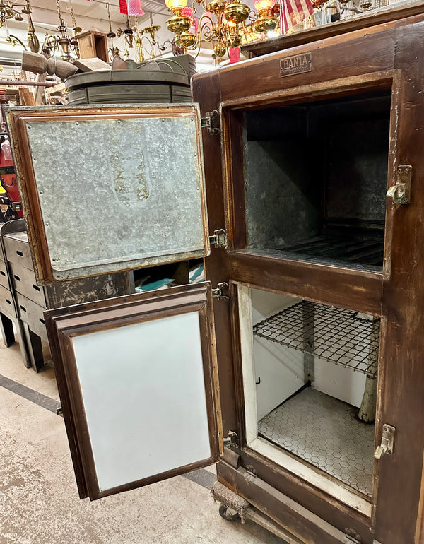 Early 1900s Banta Refrigerator Co. 2-Door Oak Ice Box GA20806