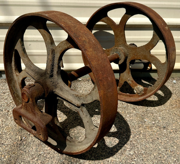 Pair of Industrial Cast Iron Cart Wheels GA20950