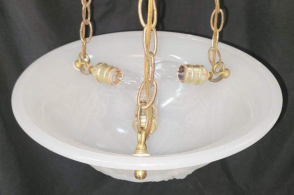 Restored Neo Classical Pendant Light w/ Textured Shade & Brass Chains GS01070