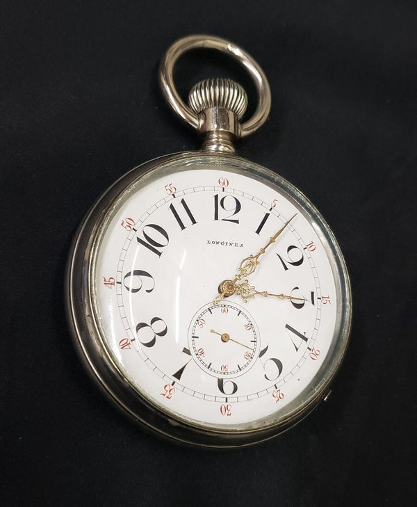 1939 Longines 3" Train Conductor Watch with Ornate Gold Filigree Hands