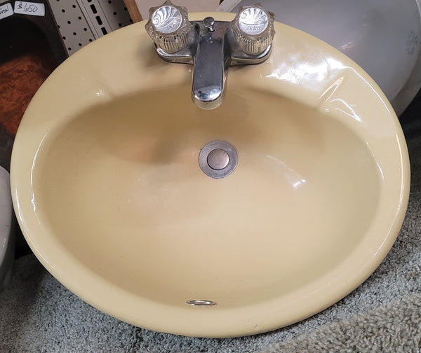 Vintage Harvest Gold Oval Cast Iron Sink 19 1/2" W x 15 3/4" D GS00602