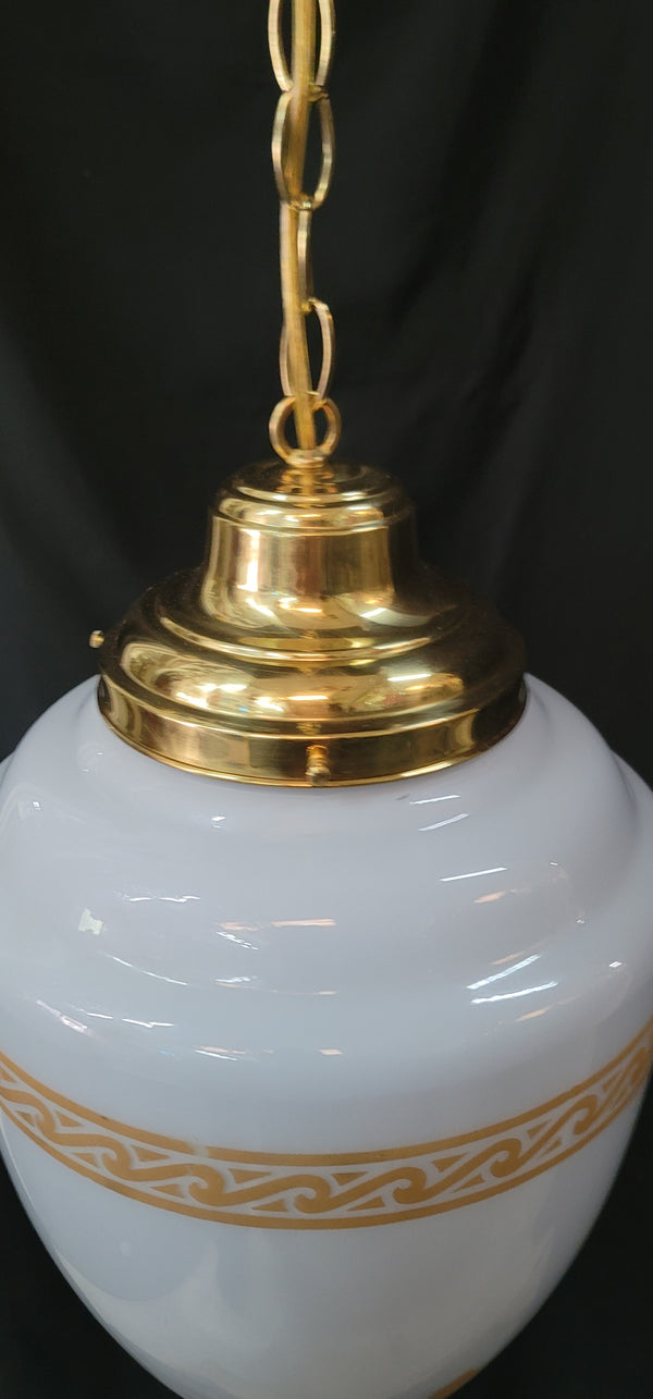 Restored Victorian Brass Pendant Light w/ Ornate Shade GS01030