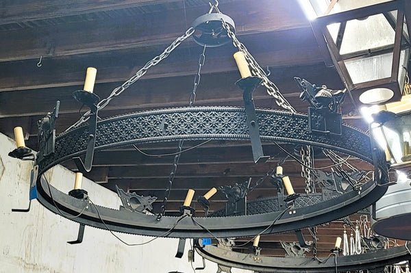 5 Foot Round 8 Light Medieval Gothic Wrought Iron Chandelier GS00631