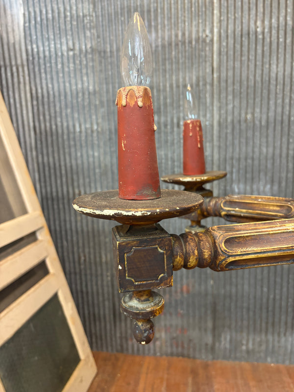 1800s Early Wooden Chandelier with Original Paint GA21168