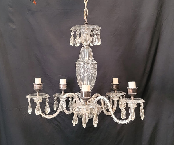5 Light Crystal Chandelier w/ Diamond Pattern Glass & Canopy 20" x 23" GS00593