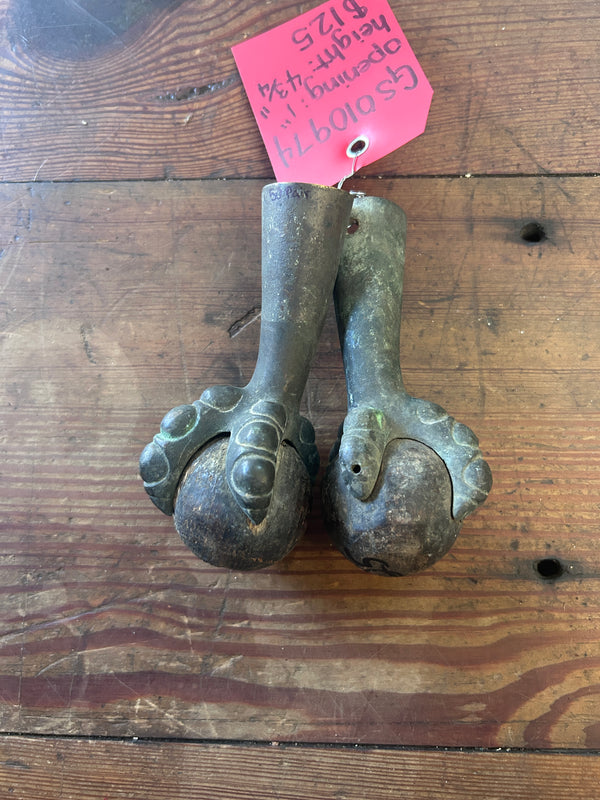 Antique Brass and Wood Piano Stool Feet Pair GS010975