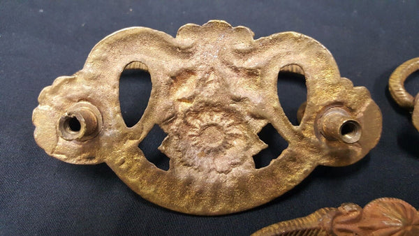 Architectural Salvage Brass Daisy & Tulip Design Drawer Pull Handles Set of 3