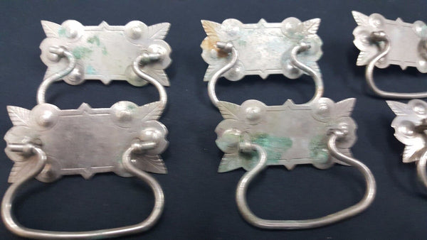 Architectural Salvage Silver Toned Leaf Point Design Pull Handles Set of 17