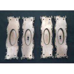 4 Restored Large Ornate Art Nouveau Brass Pocket Door Plates 9 3/4" x 3" GA1088
