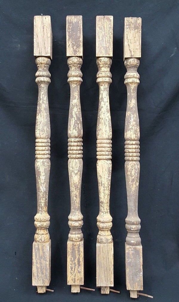 Architectural Salvage 4 Wooden Spindles Balusters Double Collars & Spiral Center