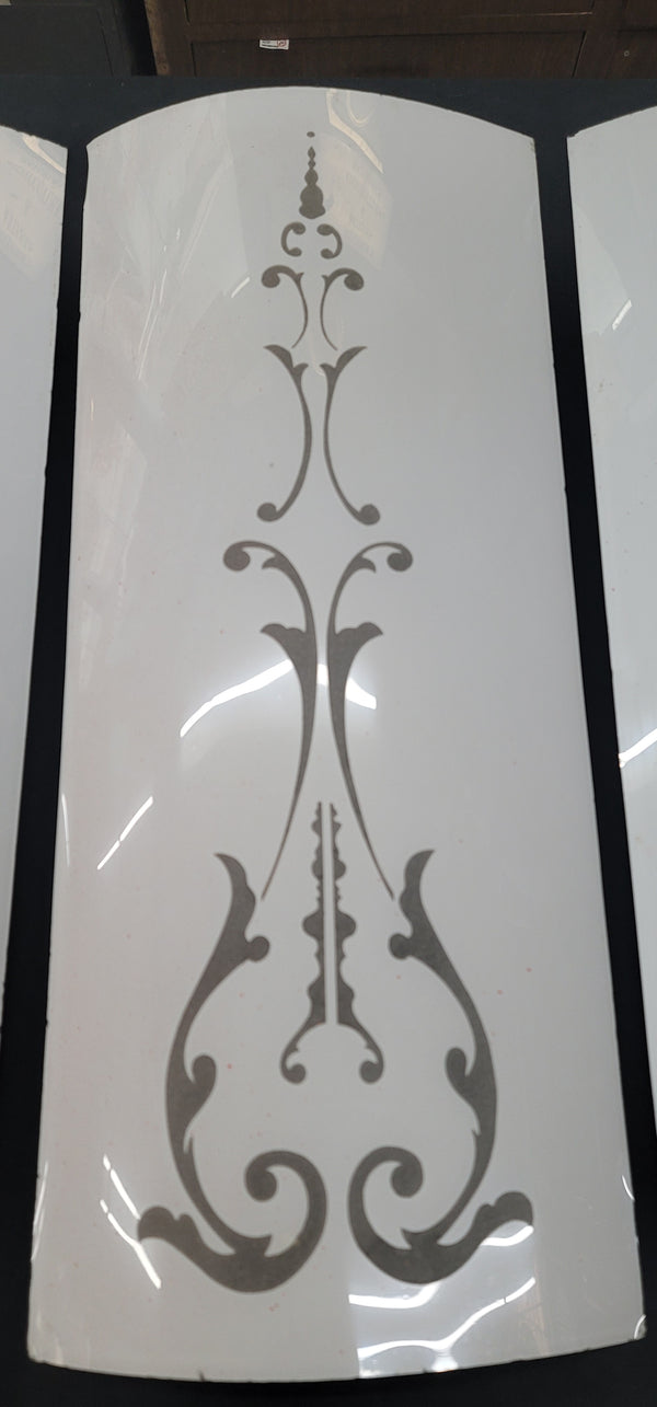 Rare White Cased Etched Curved Glass Panels 24" x 10" - 7 Available! GS00759