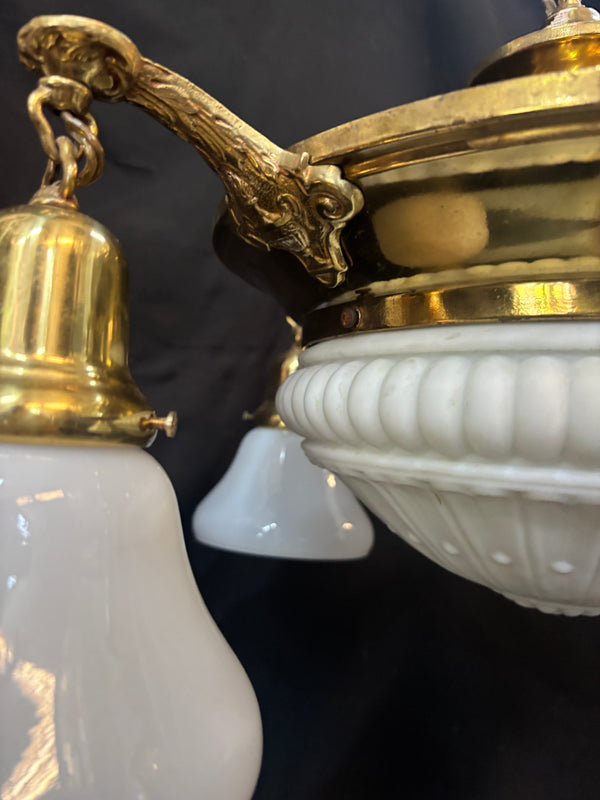 Early 1900s Antique Brass 5-Light Chandelier GA21158