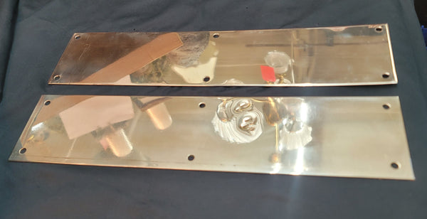 Pair of Restored Red Brass Door Push Plates 15" x 3 1/2" GS01053