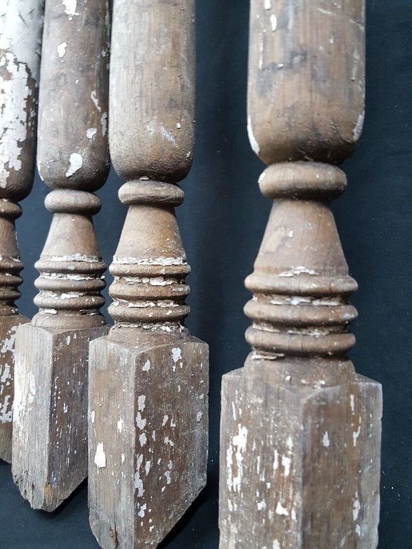 Architectural Salvage 4 Wooden Spindles Balusters Double Spiral Collar Design