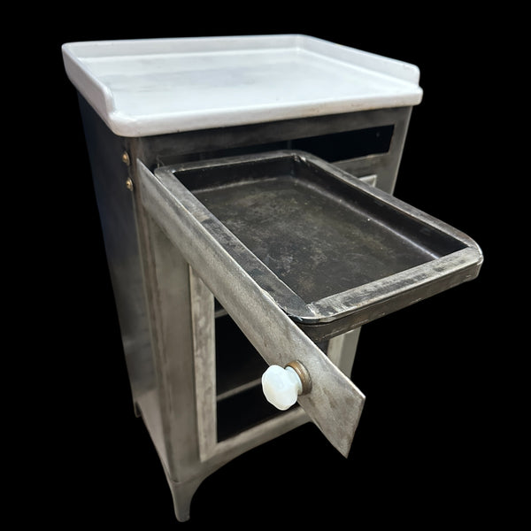 Antique Steel Medical Cabinet w/ White Ultralight Glass Top GA20377